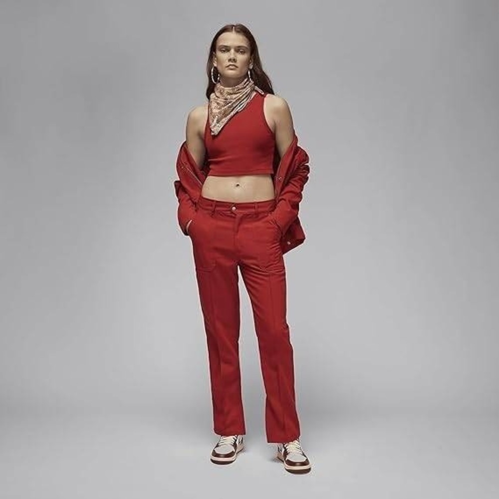 Jordan Flight Woven Pants  Womens S Red Jumpman Straight Leg Ankle Zip Trousers